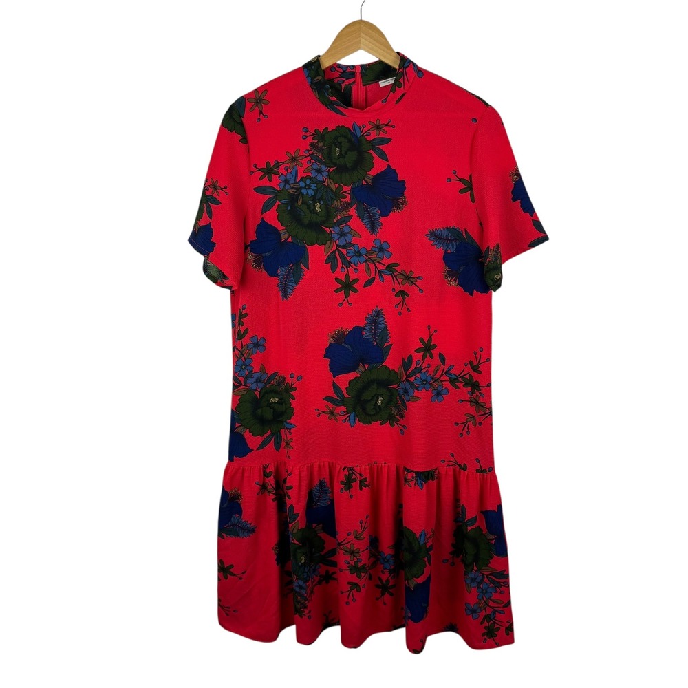 Jacqueline de Yong Red Floral Midi Dress‎ Size 38 Boho Cottage Lightweight Flowy - Picture 3 of 14